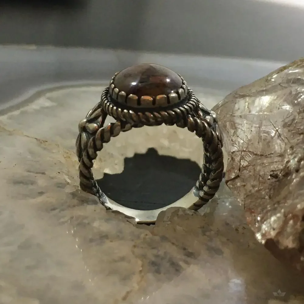 Carolyn Pollack Vintage Sterling Oval Brown Agate Decorated Ring For Women